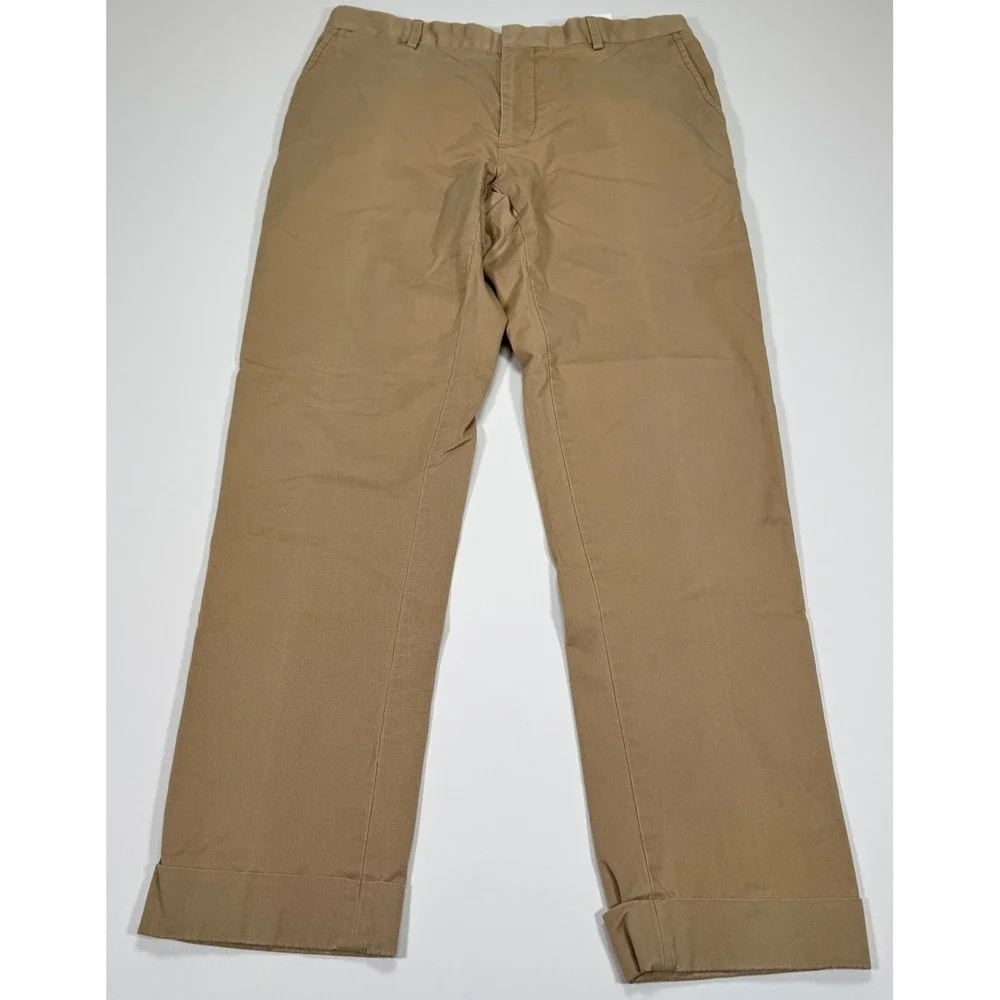 Polo Ralph Lauren Mens 34x32 Tan Stretch Chino Pants Flat Front Cuffed Hem